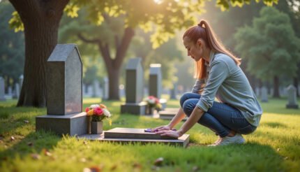 Cleaning- girl cleaning marker and headstone